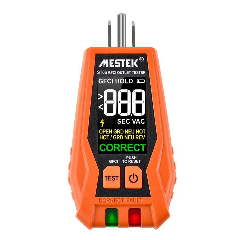 ST06 GFCI Outlet Tester 120V US Plug Color Screen GFCI Test Circuit Breaker Color Screen Live Neuter Wire Test Socket Detector 3