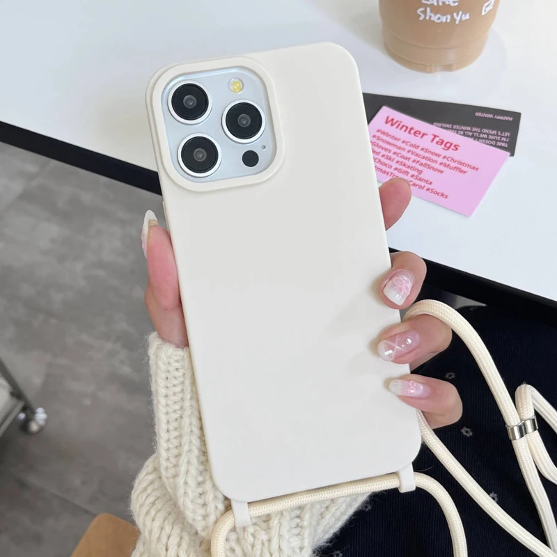 Crossbody Necklace Lanyard Cord Strap Phone Case For iPhone 11 12 13 14 15 Pro XS Max XR X Candy Color Soft_voghion.com