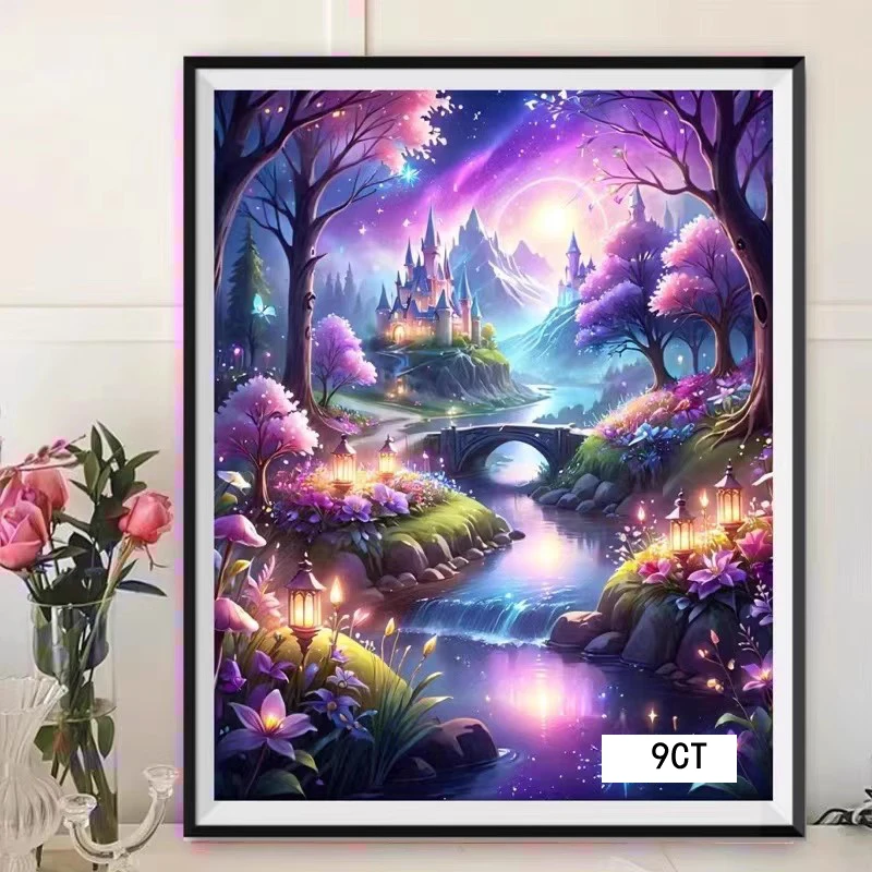 

9ct 60x80cm Forest Castle Embroidery DIY Chinese Style Printed Kits Cross Stitch Needlework Set Home Decor Crafts