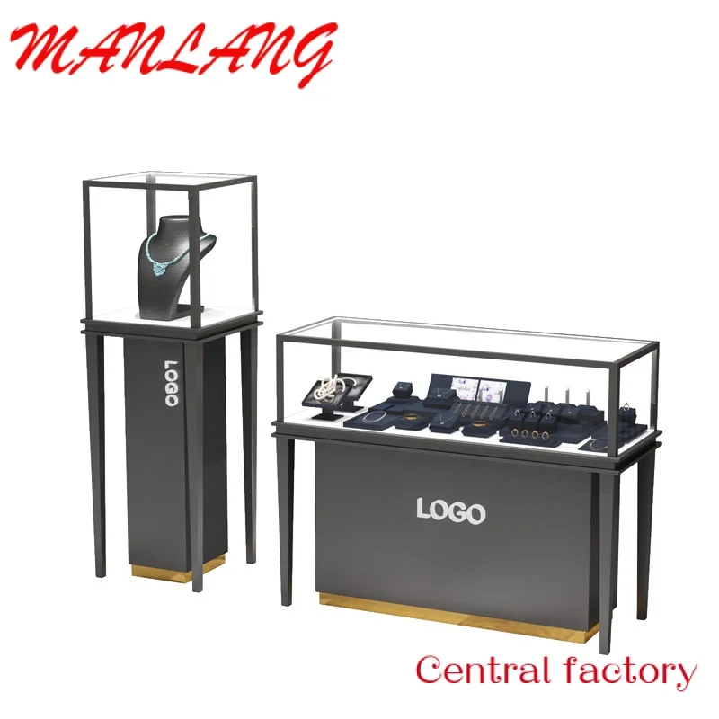 

Custom Free Design Luxury Retail Store Display Colorful Cabinets Glass Metal Jewelry Showcase Kiosk