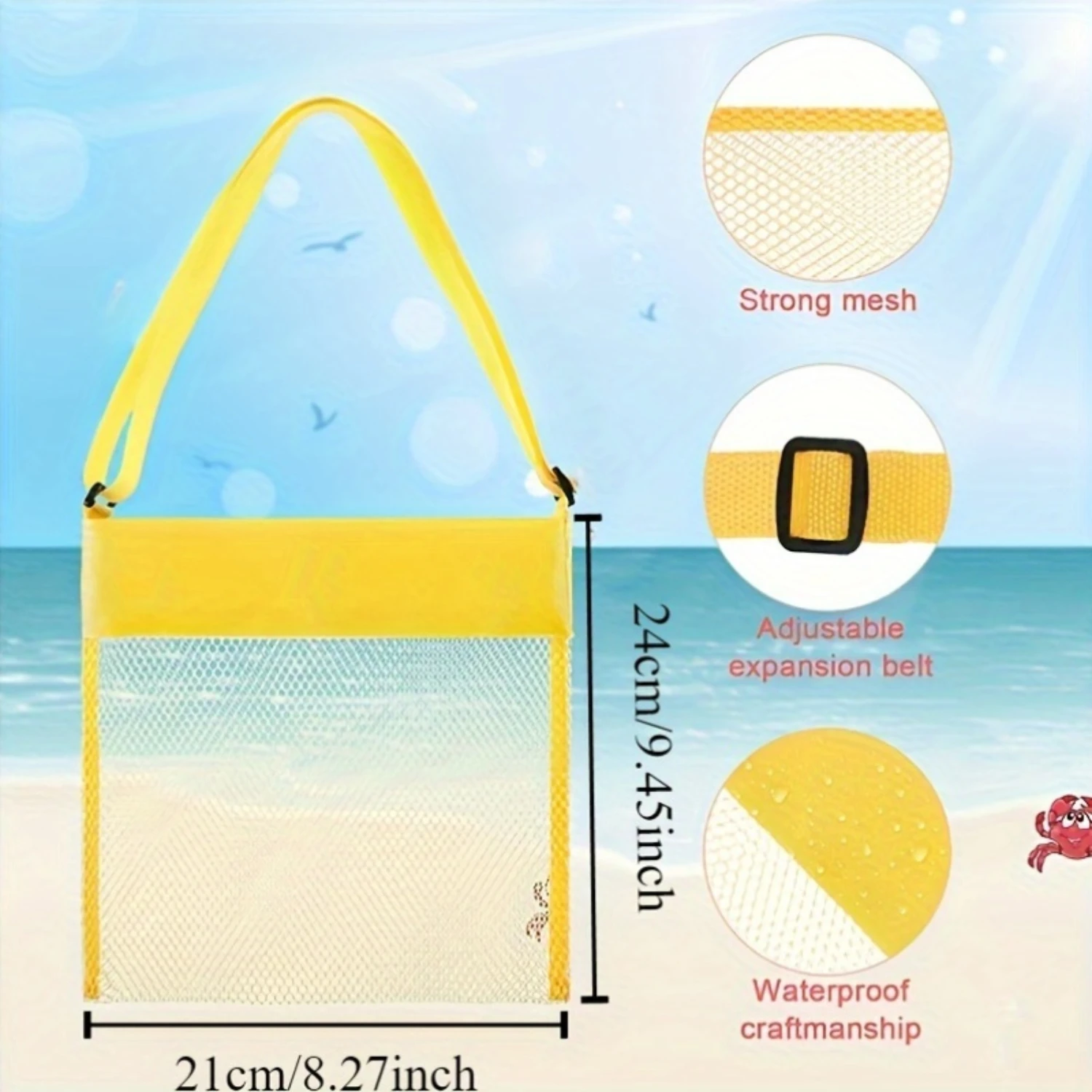 Foldable Mesh Beach Bag with In-Line Wheels - Adjustable Colorful Shell  Tote for Beach , Durable Polyester Makeup Bag with Stro 3