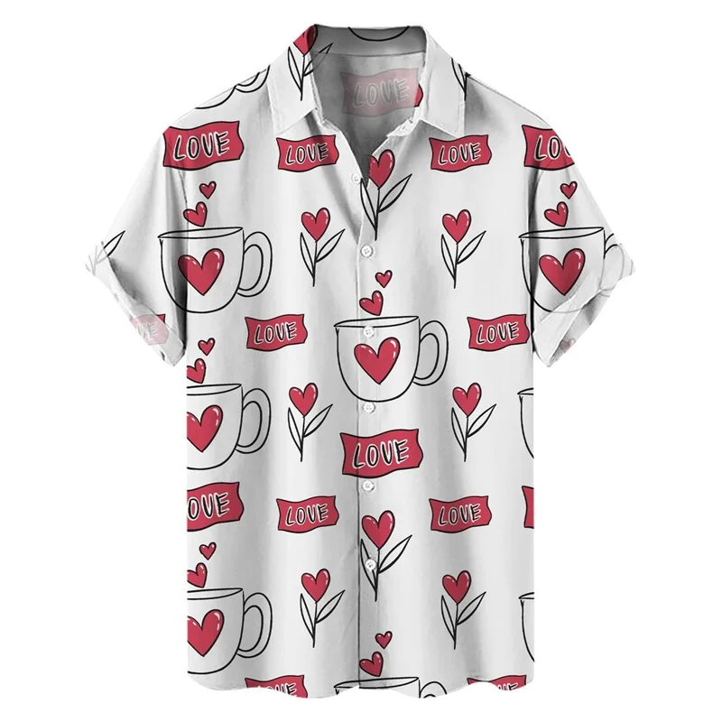 thumbnail image 1 of Camisas con botones para el día de San Valentín con estampado 3D para hombre, camisas casuales de verano de manga corta con cuello extendido para la playa, camisas de moda para hombre, 1 of 5
