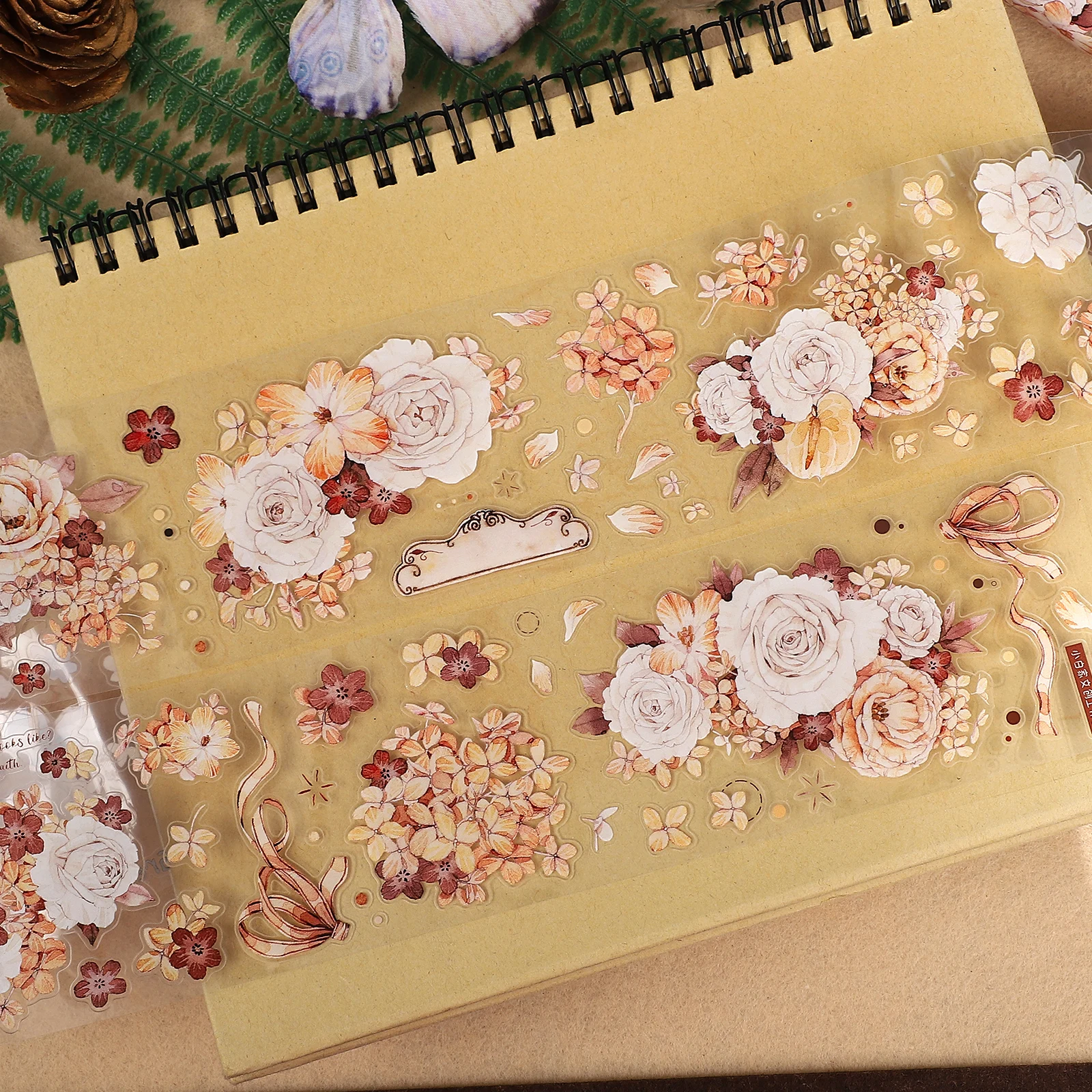 60mm*6m 빈티지 꽃 풍경 PET 테이프 창의적인 DIY 저널 재료 콜라주 스크랩북 문구류