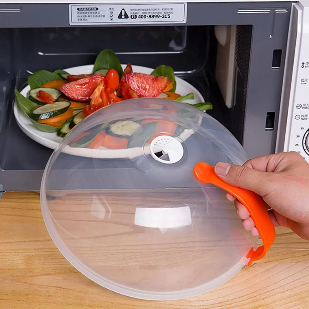 Microwave Splatter Cover for Food Clear Splash Guard Cooker Lid with Handle Dish Bowl Plate Serving Cover BPA-Free