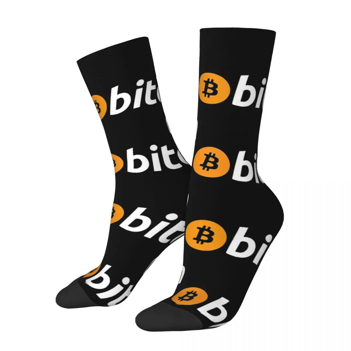 Funny Crazy Sock For Men Bitcoin Hip Hop Vintage Bitcoin Happy Seamless Pattern Printed Boys Crew Sock Novelty Gift