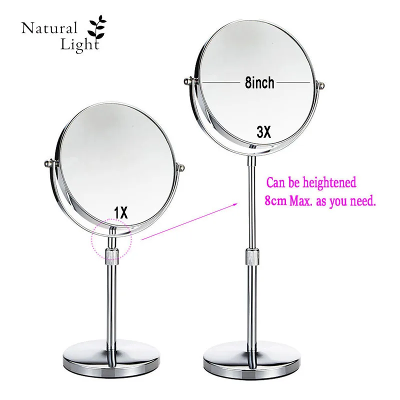 Double Sided Vanity Makeup Mirror, Tabletop Cosmetic Mirror, Holder Height Adjustment 7/8Inch, 1X/3X Magnification 2