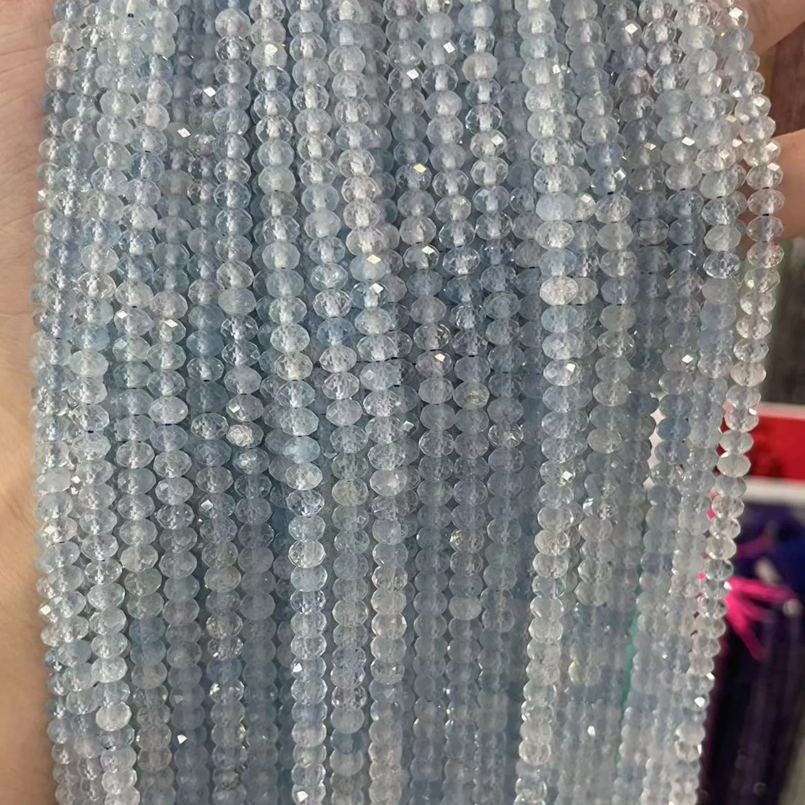 Natural Stone Faceted AAAAA Blue Aquamarine Rondelle Spacer Beads Abacus Loose Beads 3*5mm For Bracelets Necklace Jewelry Making