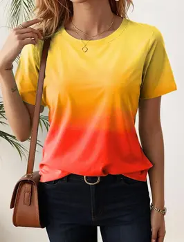 Women's T-Shirts For Women 3d Gradient Print  Tees Casual Street Femalewear Summer  Oversized T-Shirt Fashion Lady Y2k Clothing 1
