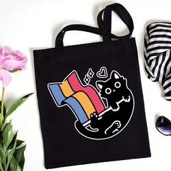 Chic Cat & Rainbow Canvas Tote Bag - Versatile Unisex Accessory (WHITE)