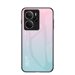 Gradient Tempered Glass Phone Case with Silicone Bumper for Realme 14 5G (Pink Blue)