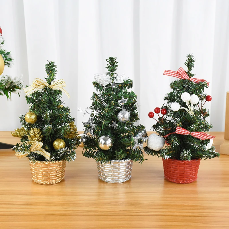 

29/20CM Mini Christmas Tree Artificial Pine Tree Xmas Tree with Gift Bow Merry Christmas Decoration Home New Year Party Ornament
