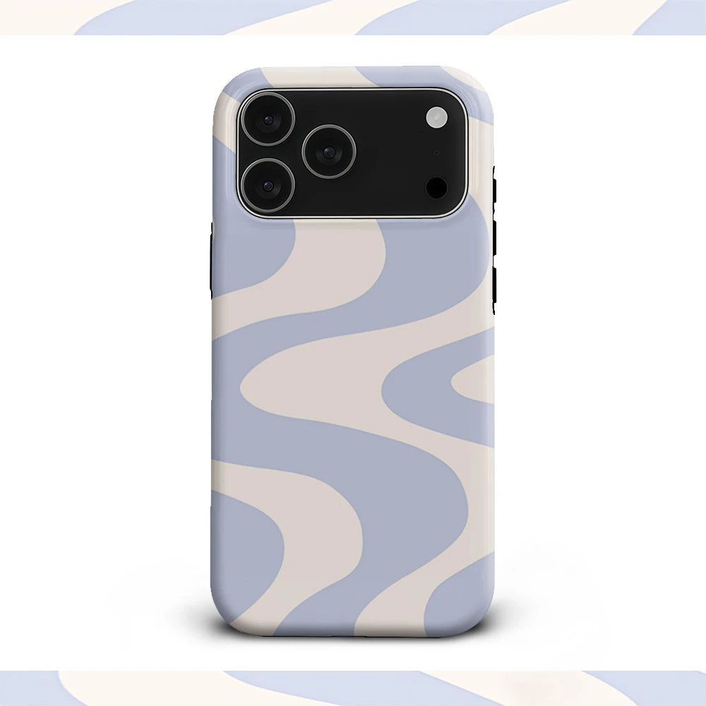 Luxury Double-Layer Wavy Back Cover in Light Blue and Cream