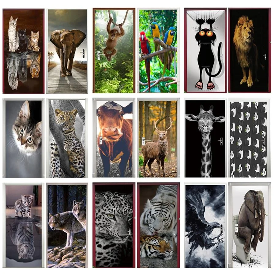 Animal porta adesivo gato tigre veados leopardo papel de parede portas  personalizadas cartaz adesivo 3d casa design decoração deurstickers -  AliExpress, image size:895x895