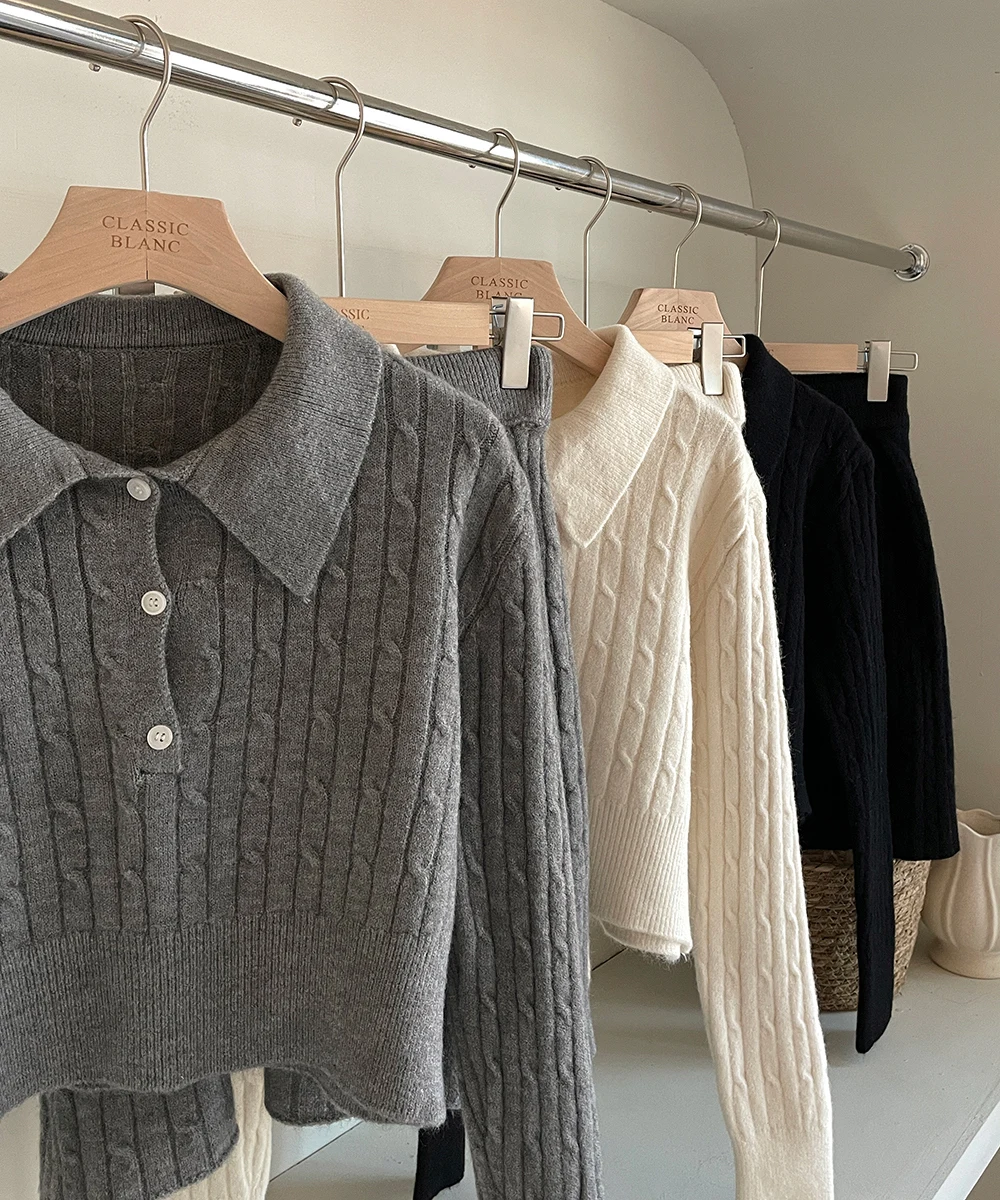 Korean Fashion Two-piece Set Women Pullover Turn-down Collar Crop Top Mini Skirt Solid Casual Suit Autumn New Knitwear Outfits