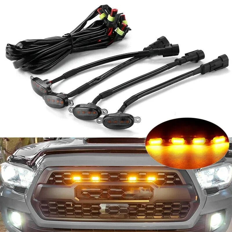 4x Smoked Lens Amber Car Light LED Front Grille Running Lights for Modify Off-road Vehicles