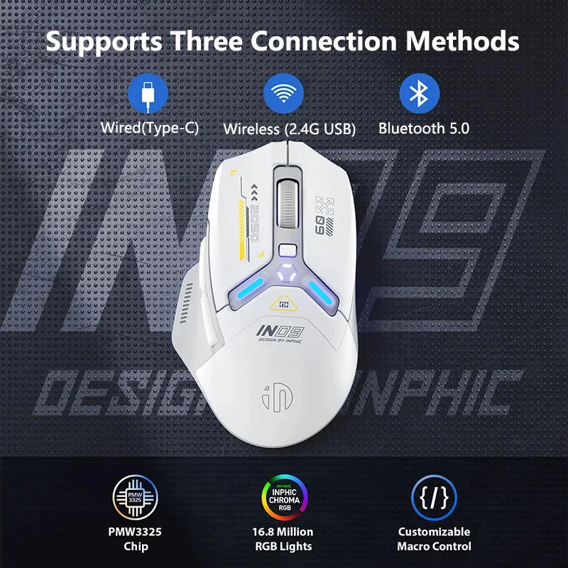 Gaming Mouse Inphic IN9 Wireless Gaming Mouse Rechargeable Bluetooth RGB Lighting Desktop