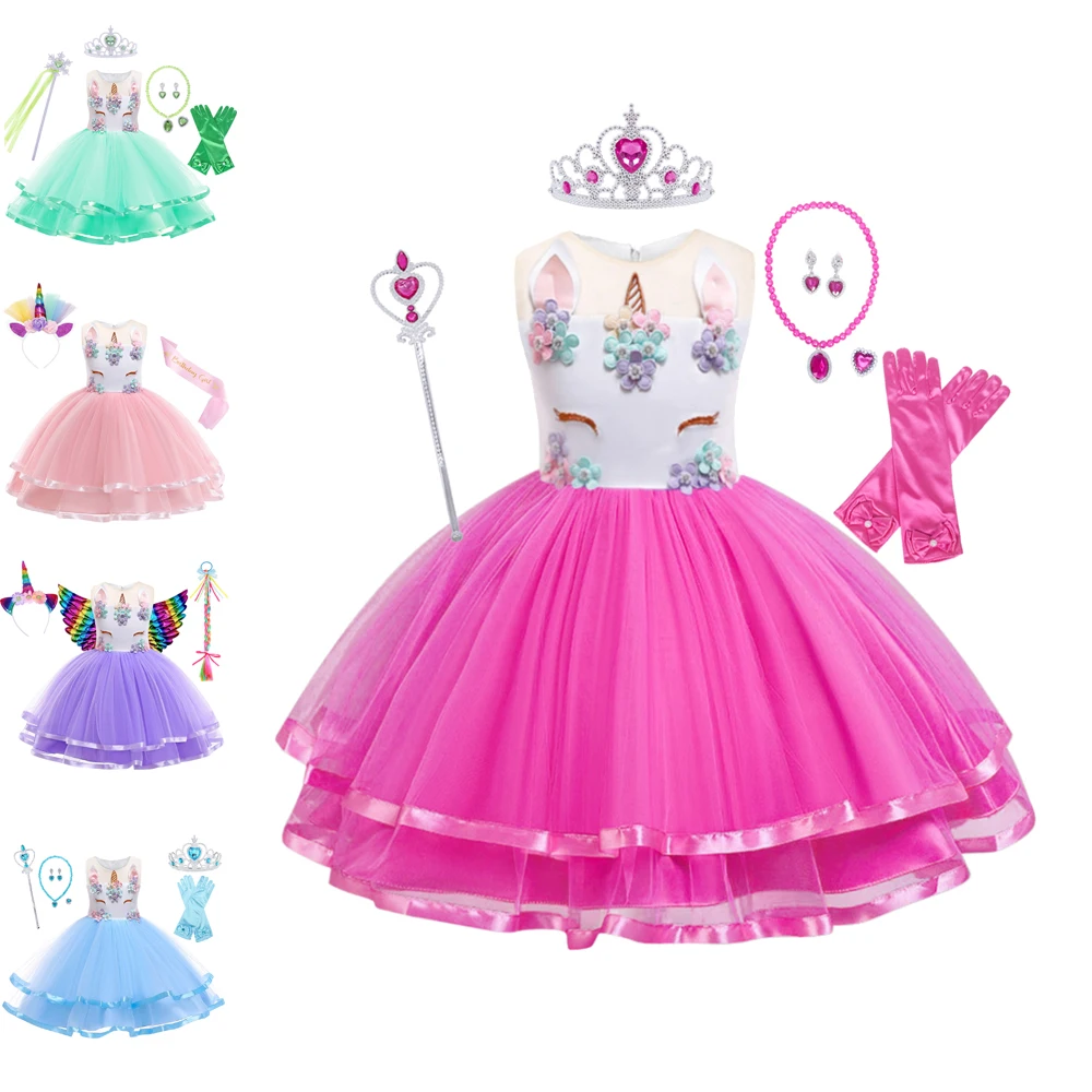 

Jurebecia Girls Dress Princess Unicorn Tutu Flower Wedding Birthday Party Halloween Outfit Pageant Dresses