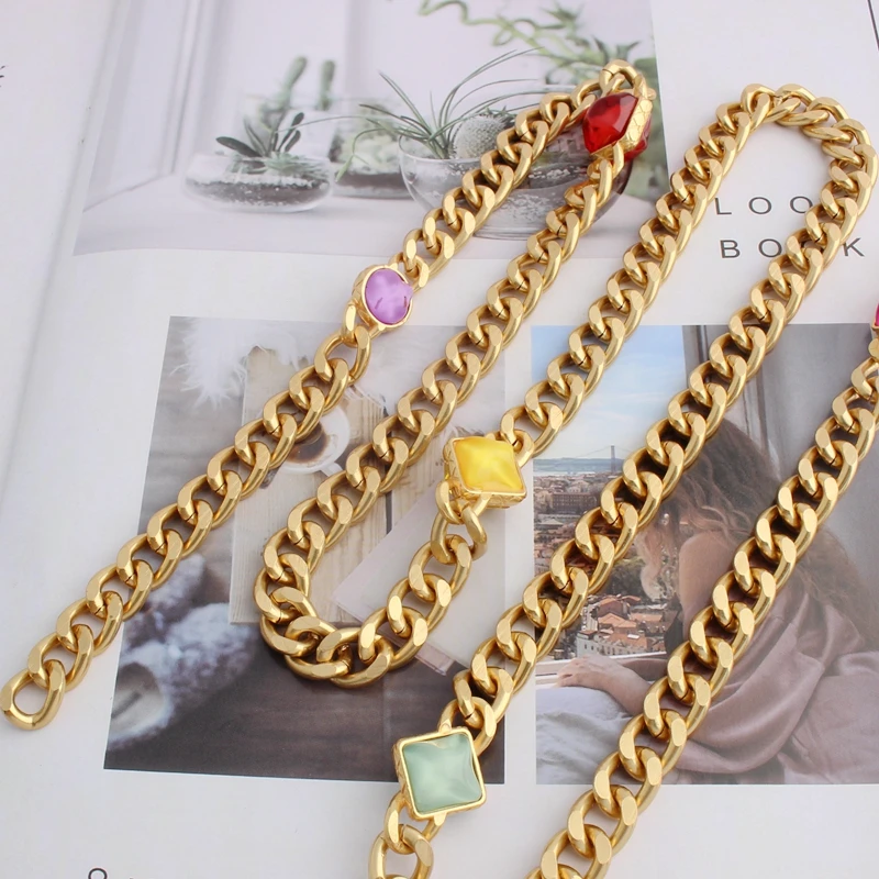Summer collocation Double-sided 6-color crystal diamond decoration bag chain slung metal chain single sale bag with strap