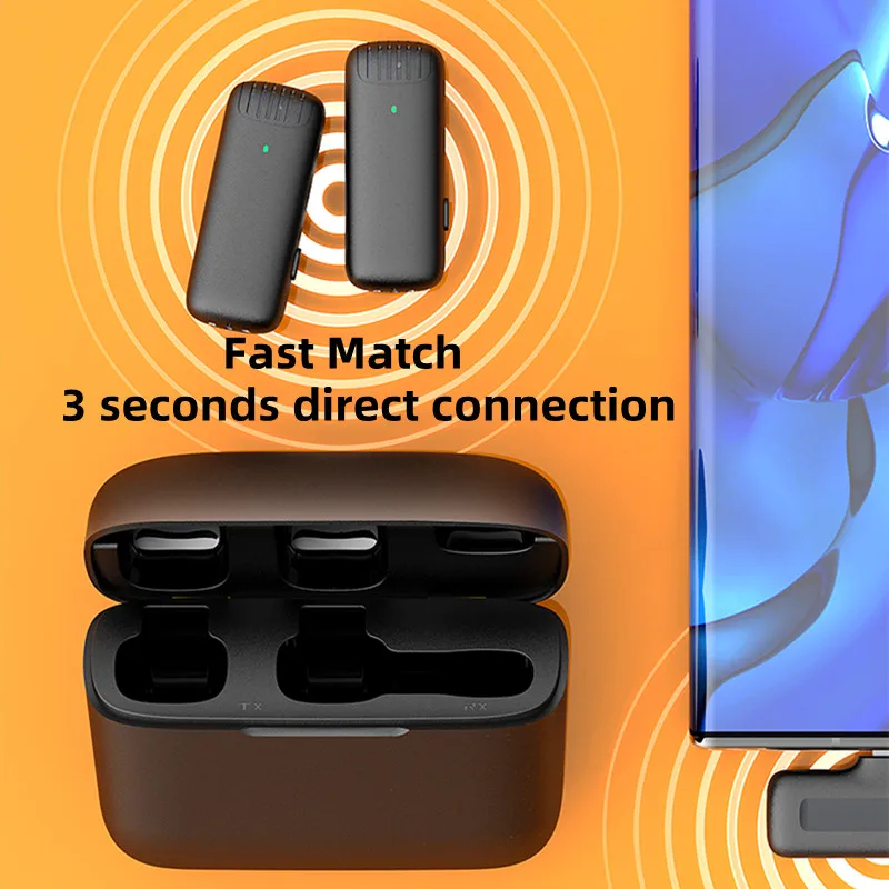 Noise Cancelling Live Video Portable 1 to 2 Mini Lavalier Wireless Microphone Clip-on With Charging Case For OS Devices