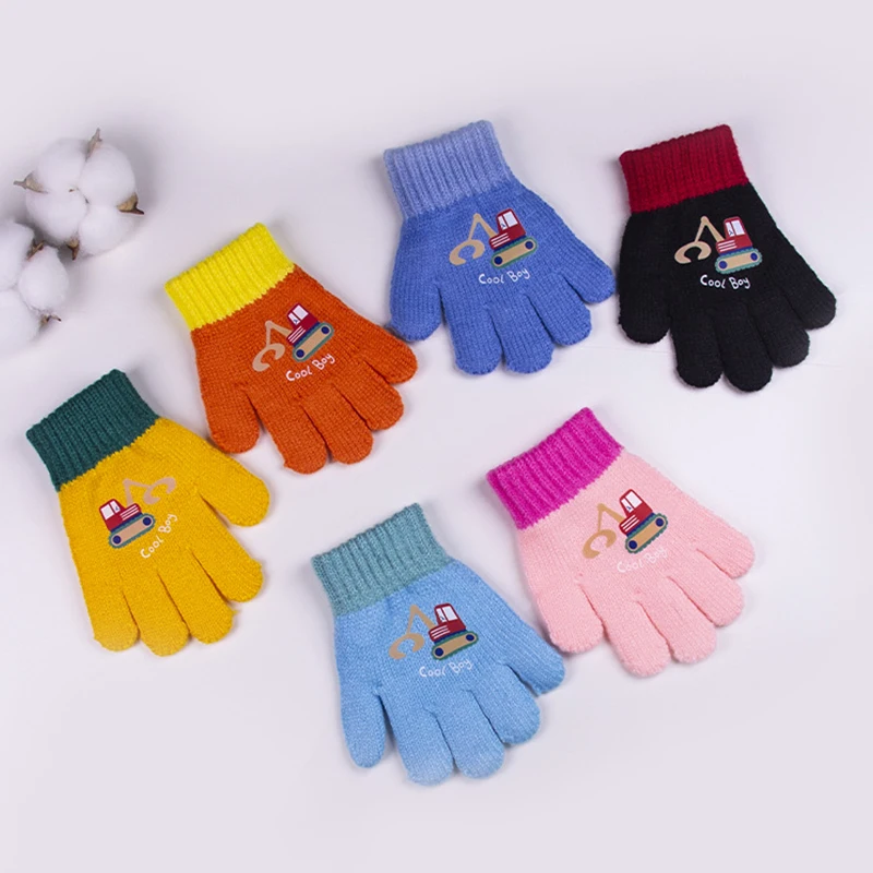 Cute Cartoon Kids Knitted Gloves Anti-Cold Children Cycling Glove 2-4Year Boy Girl Hand Winter Warmer Baby Full Finger Mittens