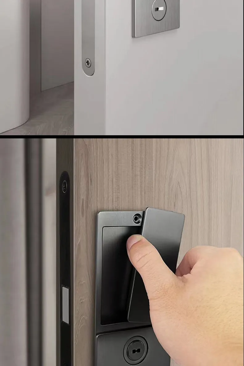 2023 New Handleless Flat Lock Modern Bedroom Magnetic Recessed Door Handle Silent Push-Pull Golden Invisible Sliding Door Lock