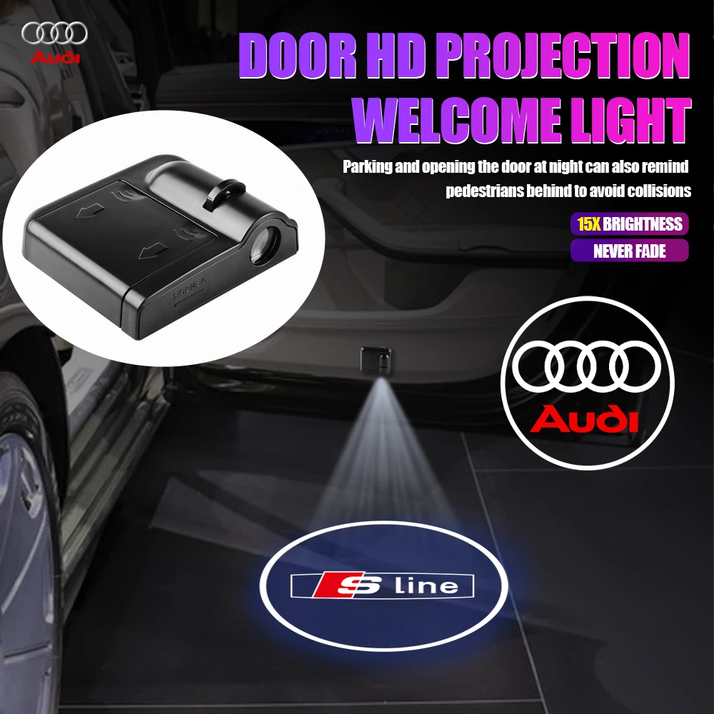 Беспроводной проектор для автомобильной двери, лампа с логотипом для Audi S Line S4 S3 S5 S8 S7 S6 RS A6L A4L Q3 A3 Q7 A5 A8L A4 Q2 A7, 2 шт.