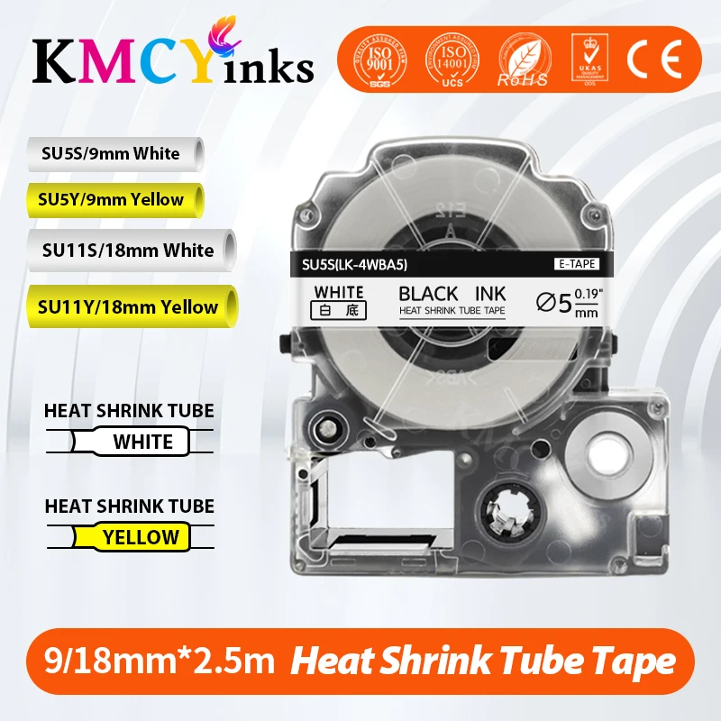 

KMCYinks LK-4WBA5 SU5S термоусадочная трубка для Epson LK-4YBA5 SU5Y Φ 5mm/9mm лента для принтера Epson/KingJim LW-300