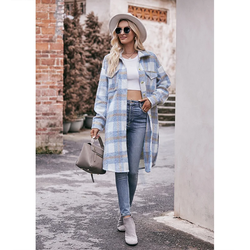 Autumn Winter Elegant Fashion Plaid Coats Lady Korean Vintage Tops Women All Match Casual Long Sleeve Outerwear Female Clothes