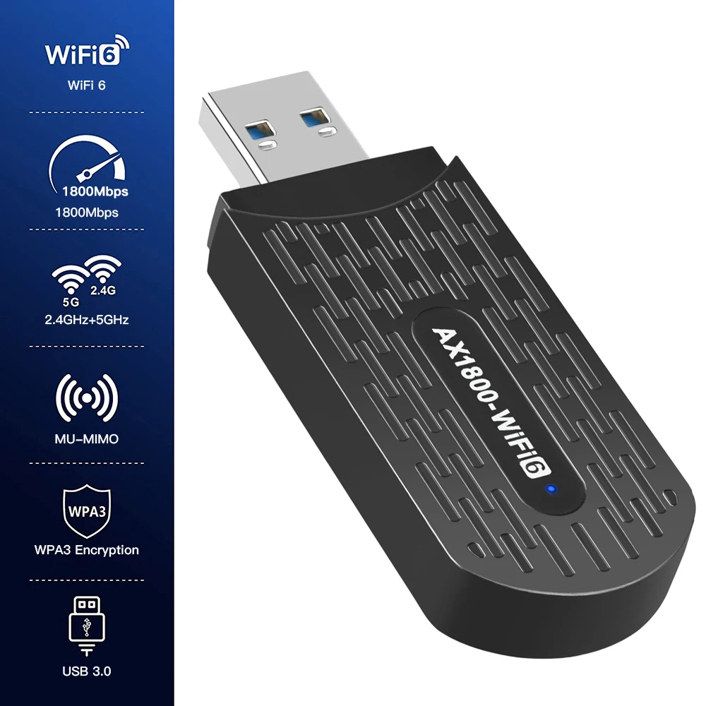 Wi-Fi 6 USB адаптер 1800 Мбит/с 2,4G/5 ГГц двухдиапазонный 802.11AX ...