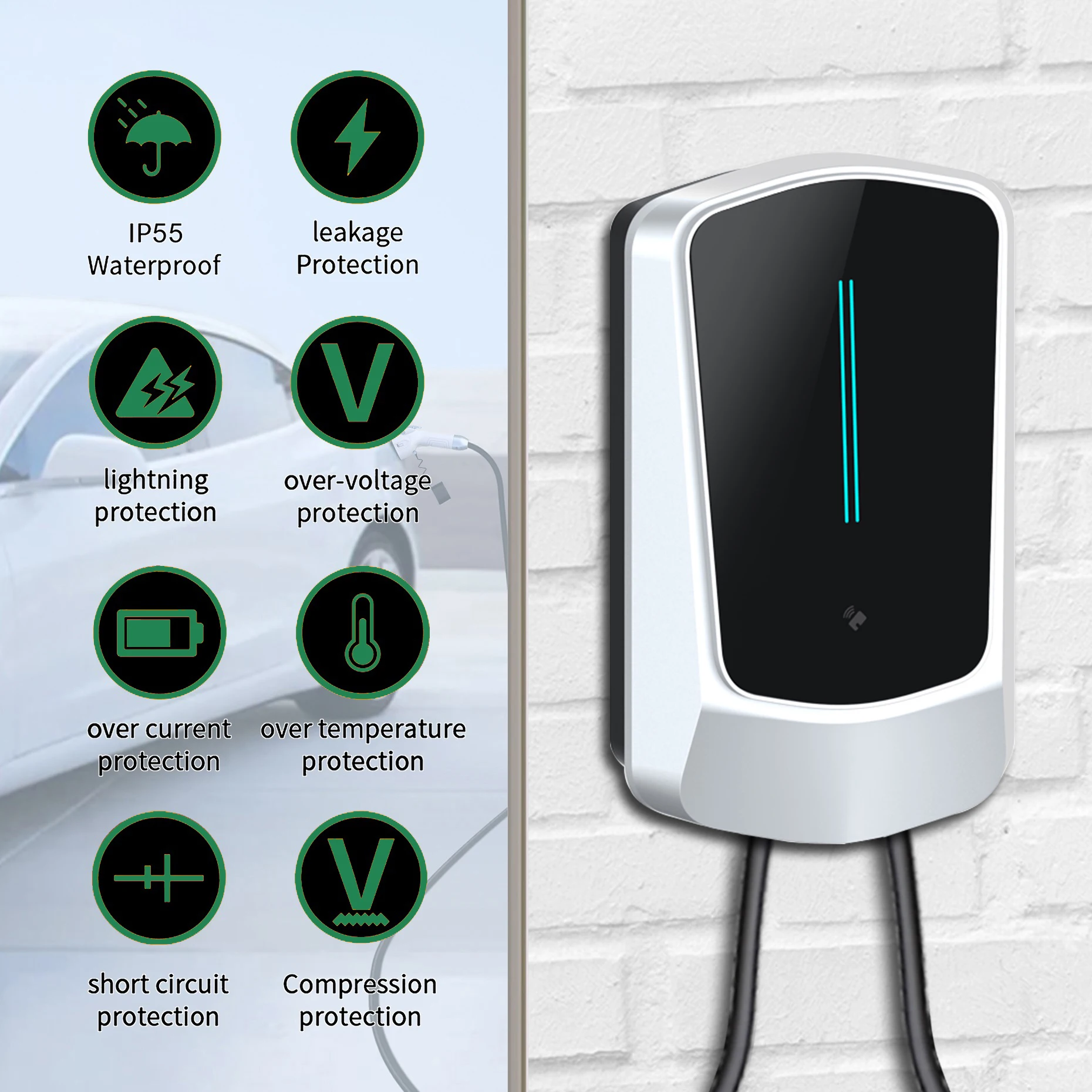 AFAX EV Charging Station Cable 32A Electric Vehicle Car Charger EVSE Wallbox Wall Mount Type 2 Cable IEC 62196-2 7.6KW