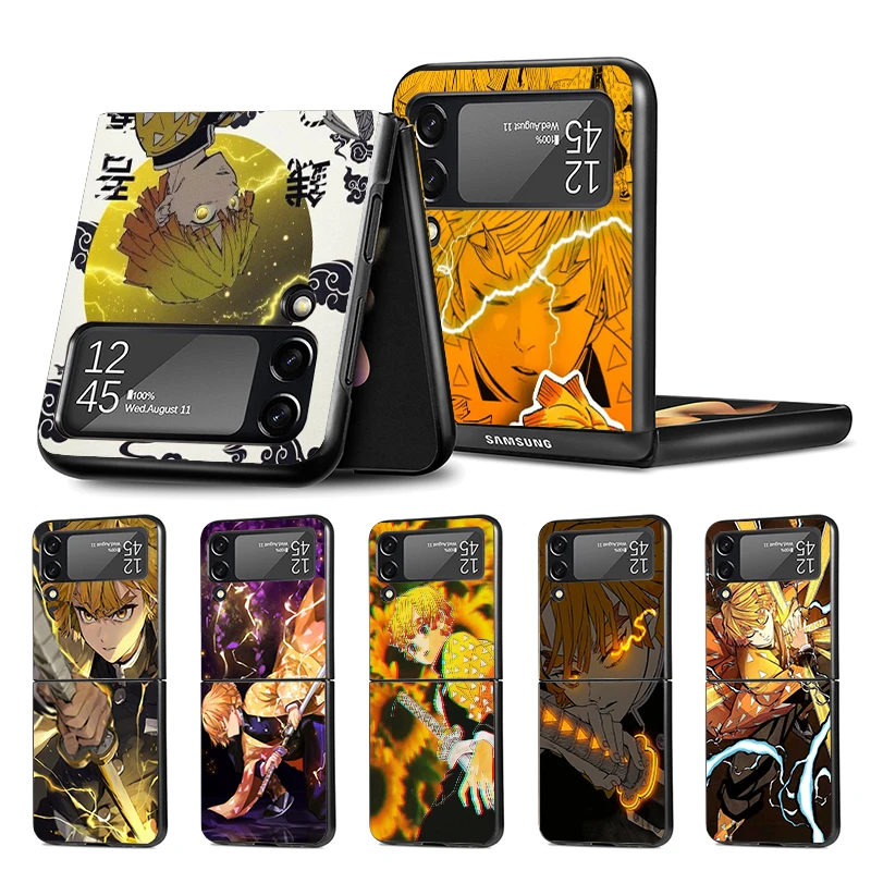 Demon Slayer Agatsuma Zenitsu Z Flip 4 Z Flip 4 Phnoe Case Per Samsung Z Flip 3 5 5G Black Hard Shell Galaxy Zflip3 Zflip4 Zflip
