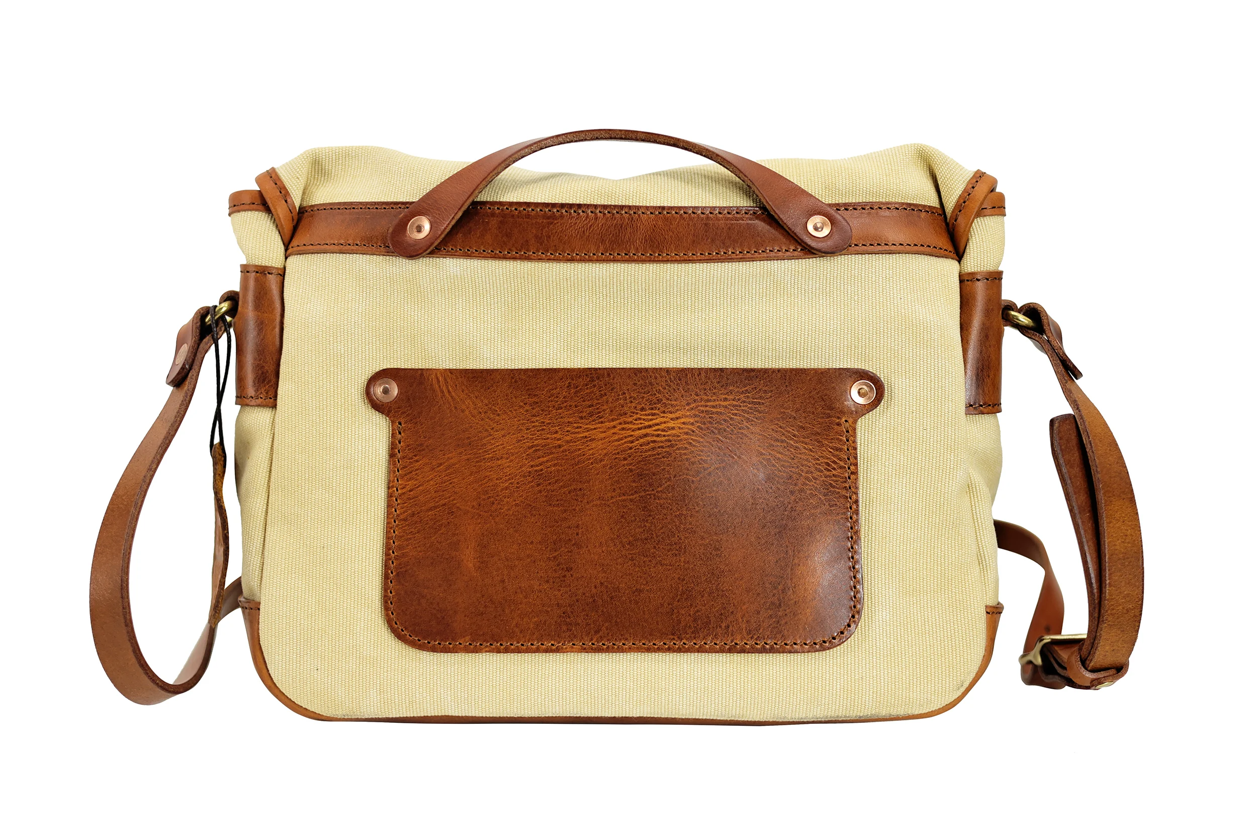 PNDME Vintage handgemachte hochwertige Leinwand erste Schicht Leder Herren Umhängetasche Outdoor-Reisen Luxus Tabletten Umhängetasche – Detail 3