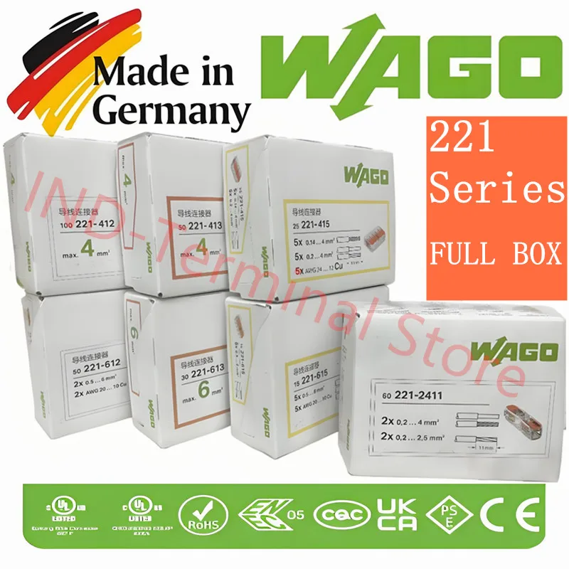WAGO connectors 221 series Original 221-412/413/415 221-2411/612/613/615/2401/422/423/425/483 terminal Wire connector wire connectors terminal connector