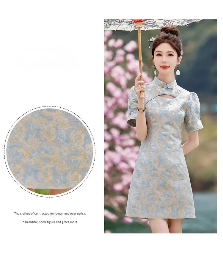New Chinese improved cheongsam women in summer 2024, new short sleeved dress with a small buckle style for daily wear_voghion.com