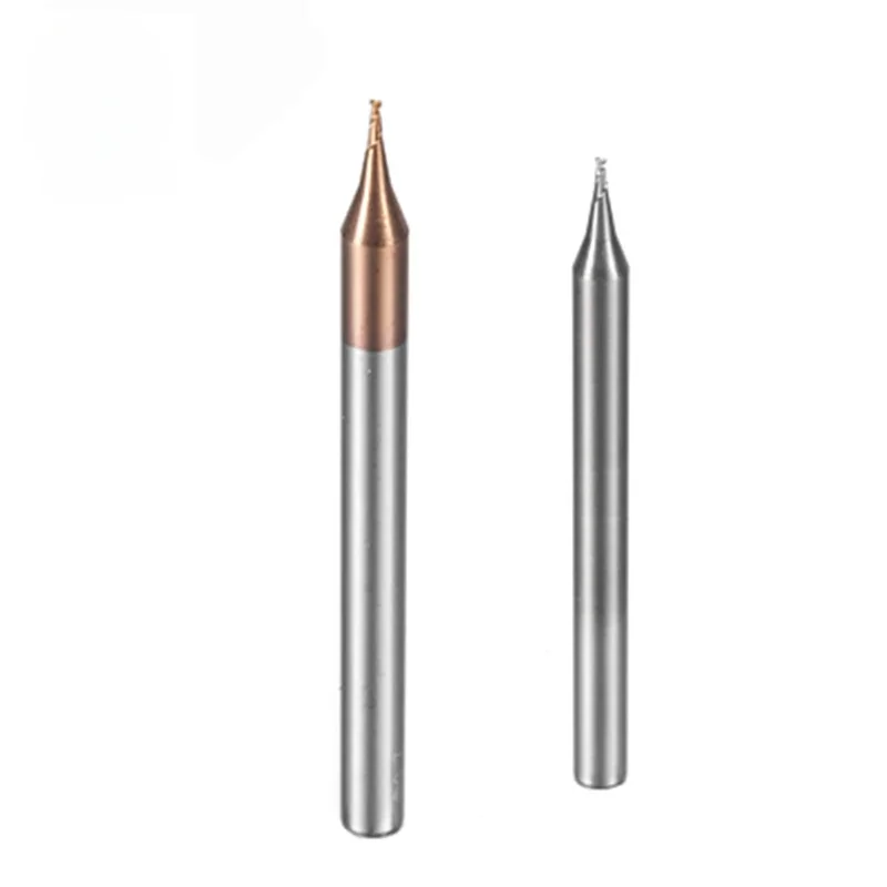 OUIO HRC55 마이크로 카바이드 엔드 밀 2 플루트 TiAIN 마이크로 플랫 4mm 생크 밀링 커터, 카바이드 CNC 조각 비트 엔드 밀, 0.1-0.9mm