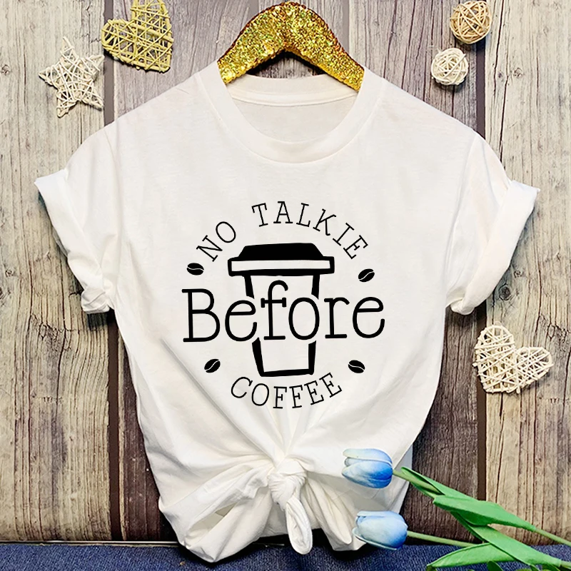 

Funny No Talkie Before Coffee Print T-Shirt Summer Casual Graphic T Shirt Women Men Short Sleeve Round Neck Shirts
