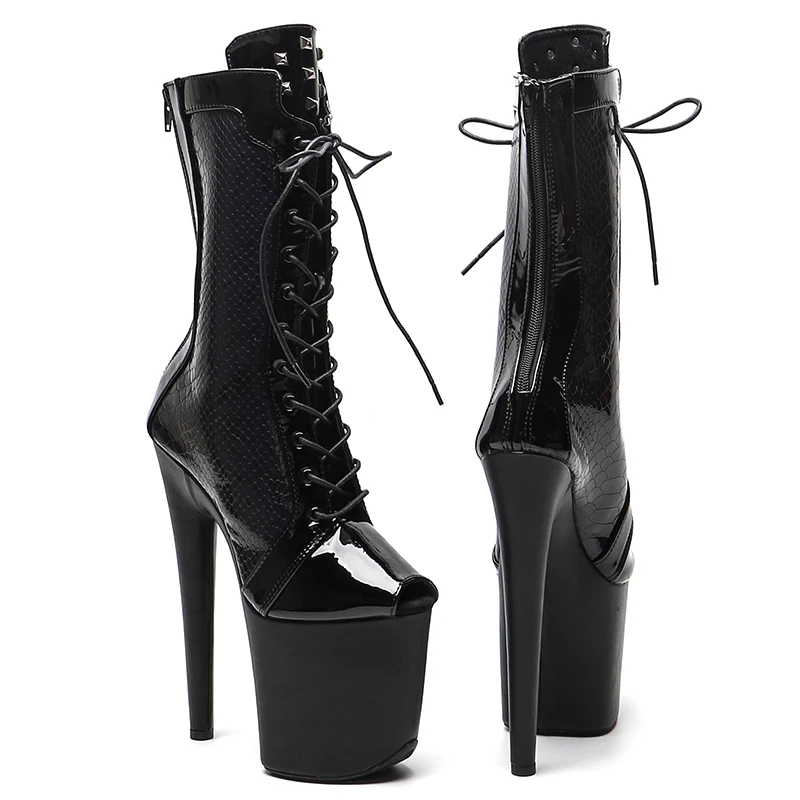 Leecabe 20CM/8Inch lady ankle boots  Snake Pu  upper for zzipper High Heels Pole Dance boot