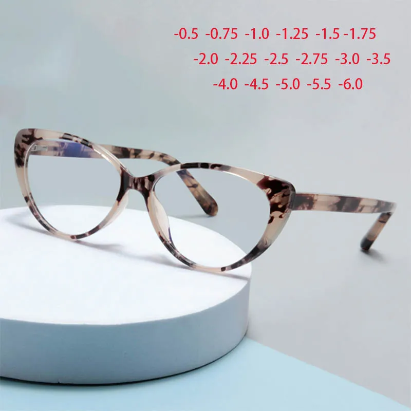 

Leopard Frame Oval Prescription Lens Myopia Spectacles Anti Blue Rays Cat Eye Nearsighted Glasses For Women 0 -0.5 -0.75 To -6.0