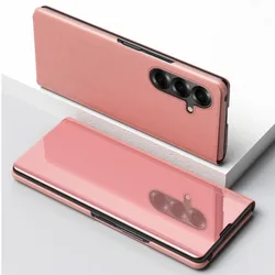 Premium Mirror Flip Leather Phone Case with Stand - Full Shockproof Protection - Galaxy Z Fold6 (Pink)