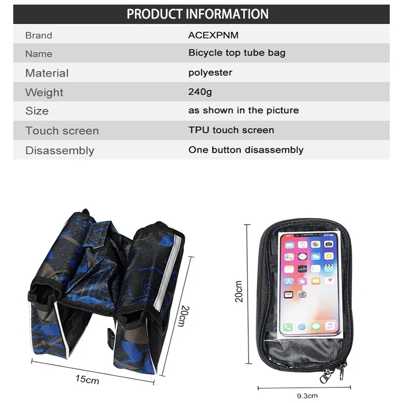 Waterproof Bicycle Frame Bag with Touchscreen Phone Holder