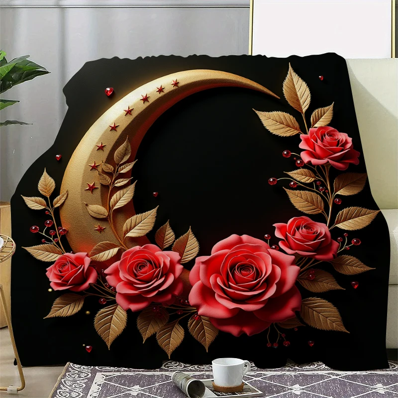 Decke mit Rosenmond-Aufdruck, weiche Überwurfdecke für Zuhause, Schlafzimmer, Bett, Sofa, Reisen, Büro, solide Überwurfdecke, Valentinstag – Detail 16