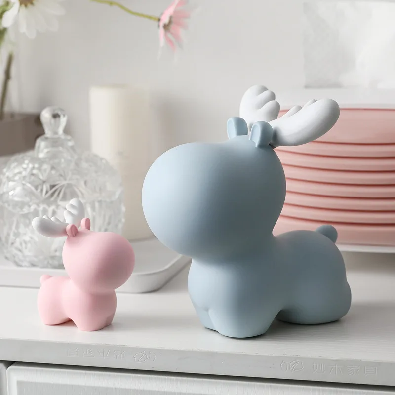 Animal Statue For Living Room Piggy Bank Sculptures Home Decor Modern Resin Decorative Decoration Table Desk Cute Blue Elk Bear 4
