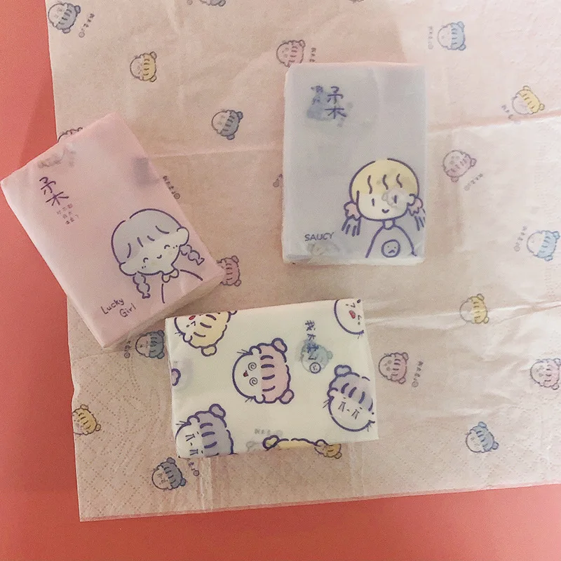 Facial Tissue Paper Printed Handkerchief Paper Three Layers of Native Wood Mini Printed Paper Portable Small Pocket Napkin for Daily Life