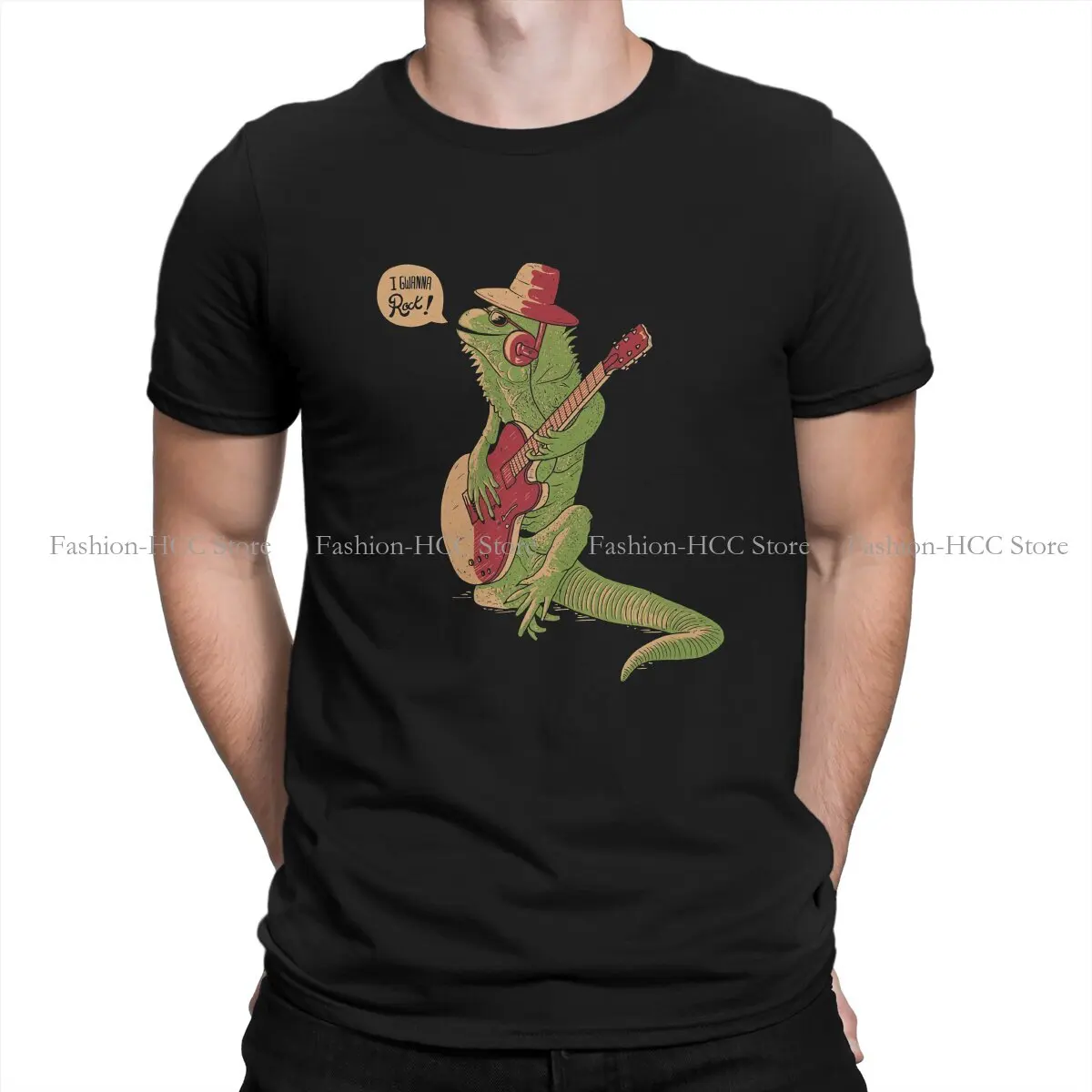 

Gecko Lover Polyester TShirt for Men I Gwanna Rock Funny Iguana Guitar Soft Casual Sweatshirts T Shirt Novelty