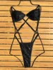 Sexy Glitter Black Sequin Micro Swimsuit One Piece Women's Bikinis Swimwear Backless Cross Bathing Suit Beach Outfits Bodysuits