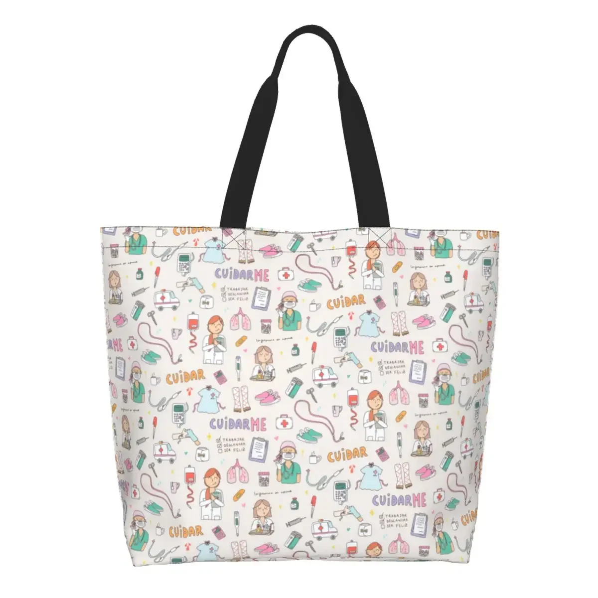 

Cartoon Stethoscope Nurse Grocery Bag Large Capacity Unique Design Gift for Nurse Doctor Stuff for Women Trendy Handbags