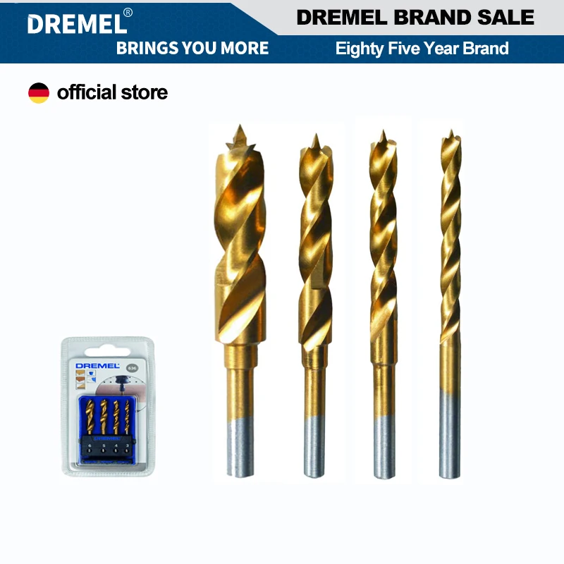 Dremel 631 Brad Point Bits 4 Pieces 3-6mm for Wood Metal Glass Plastic Power Tools Wood Drilling High Quality Twisted Drill binoax 3 13mm hand metal reamer deburring enlarge pin hole handheld reamer for wood metal plastic drilling tools