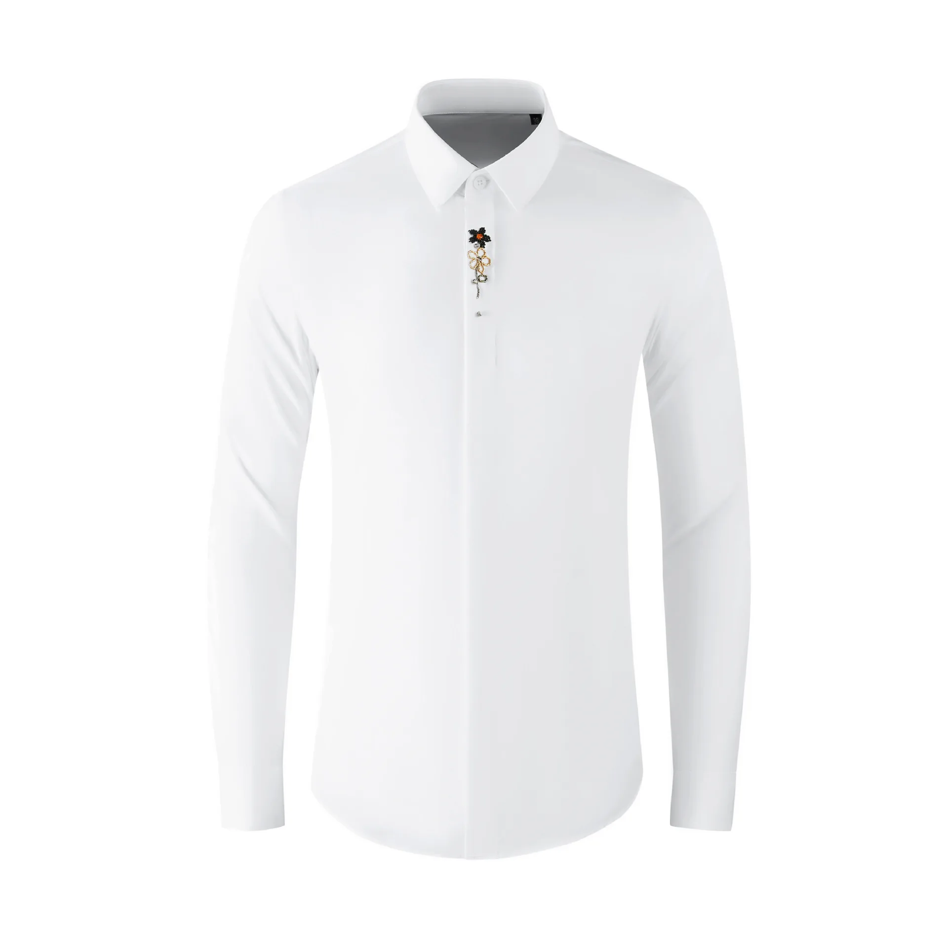 

High Quality Luxury Jewelry French Style Elegant Comfortable Soft Autumn Long Sleeved White Men'S Shirt