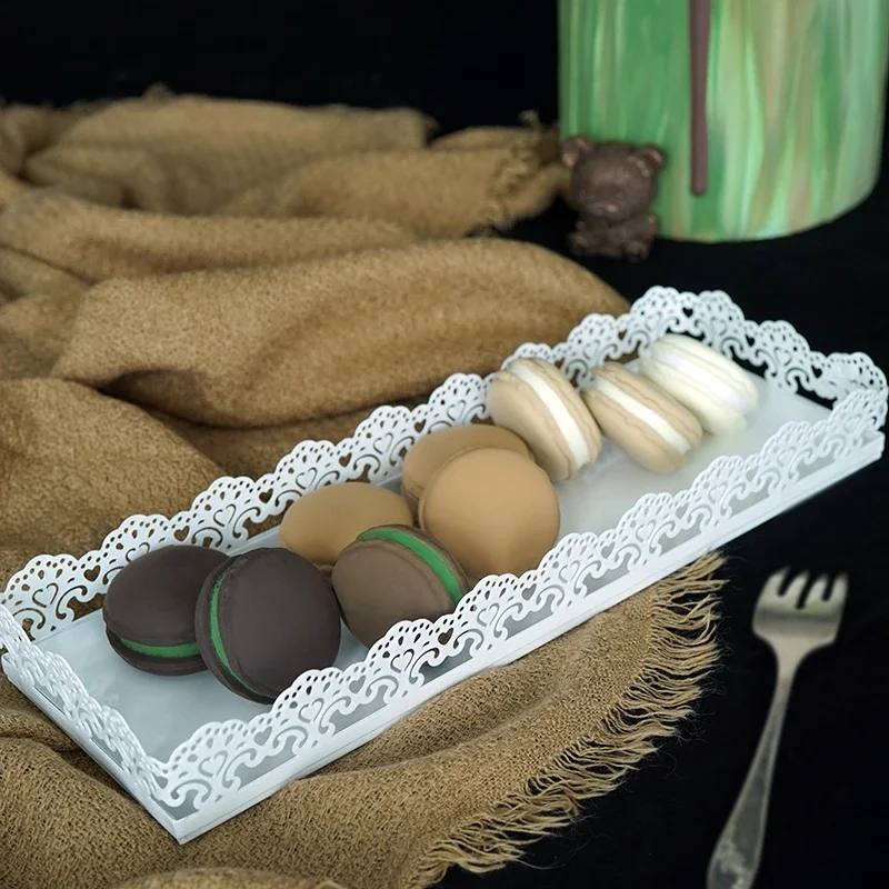 컵케익을위한 직사각형 트레이 화이트 웨딩 케이크 도구 디스플레이 장식 파티 이벤트 홈 Bakeware 플레이트 수지 Moul
