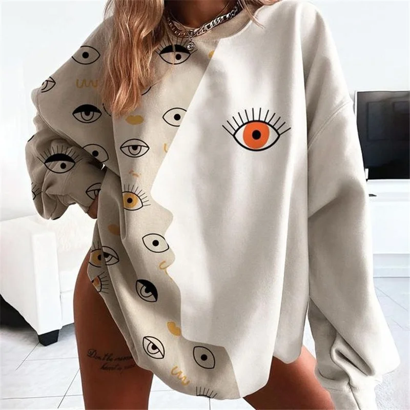 

Eye Face Kiss Impressionism Sweatshirts O-Neck Long Sleeve Loose Plus Size Spring Autumn Pullovers Imaginative Printed Pullovers